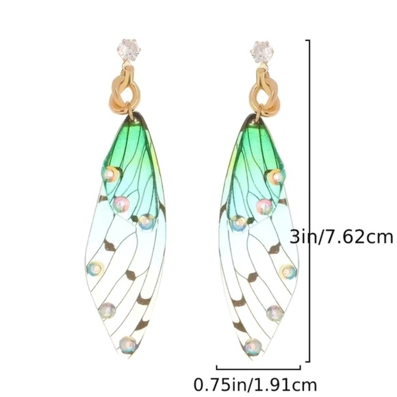 🦋💚NWT- Blue & Green Sparkle Butterfly Wing Earrings💚🦋 - Picture 2 of 2